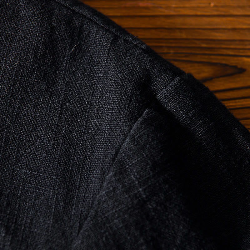 Costume chinois Tang en coton et lin avec boutons de grenouille et Buddha Stones , veste et chemise avec poches pour homme - image 18