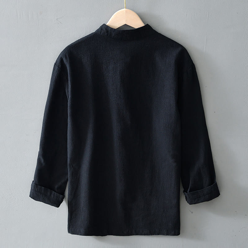 Costume chinois Tang en coton et lin avec boutons de grenouille et Buddha Stones , veste et chemise avec poches pour homme - image 15