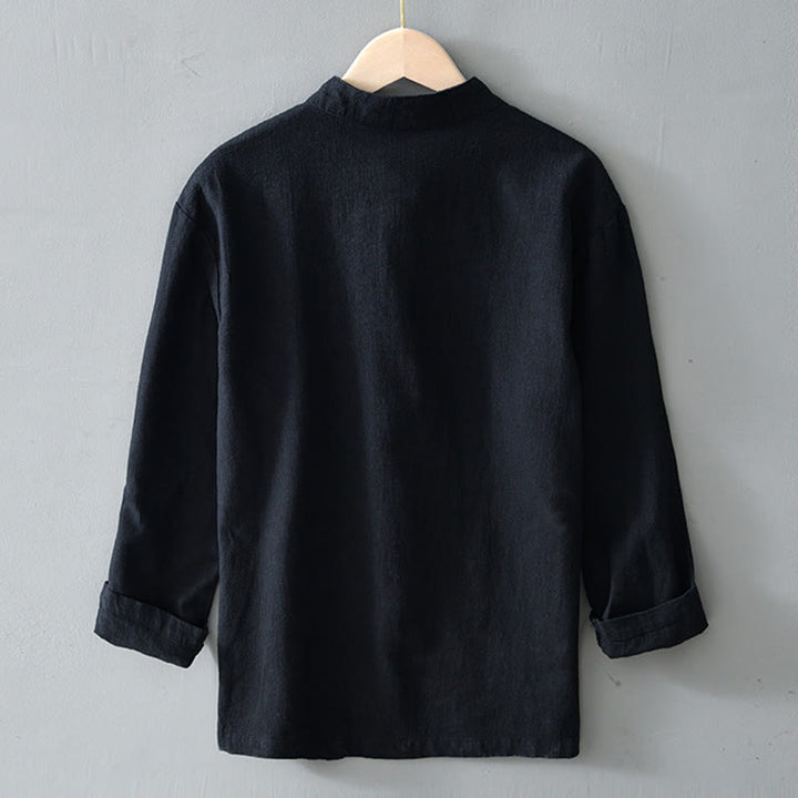 Costume chinois Tang en coton et lin avec boutons de grenouille et Buddha Stones , veste et chemise avec poches pour homme - image 15