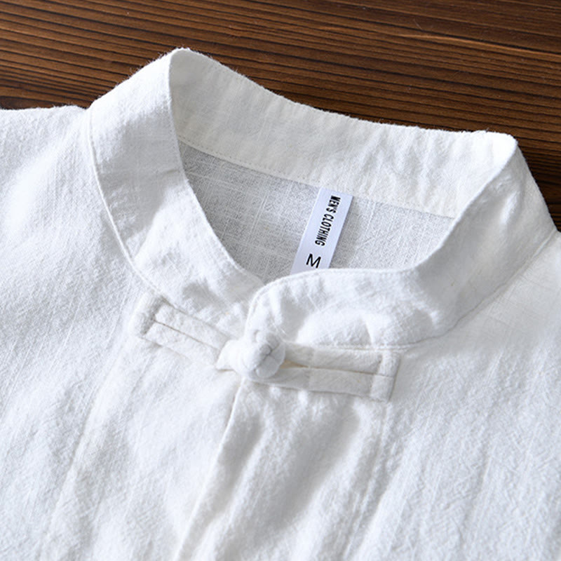 Costume chinois Tang en coton et lin avec boutons de grenouille et Buddha Stones , veste et chemise avec poches pour homme - image 8