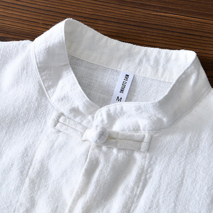 Costume chinois Tang en coton et lin avec boutons de grenouille et Buddha Stones , veste et chemise avec poches pour homme - image 8