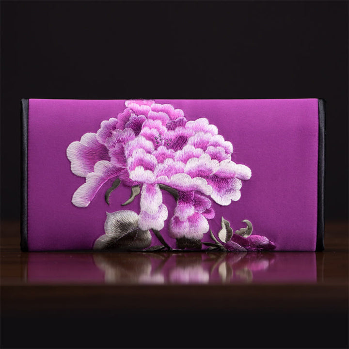 Sac à main long avec broderie Buddha Stones Pivoine Flower Su Journey Shopping