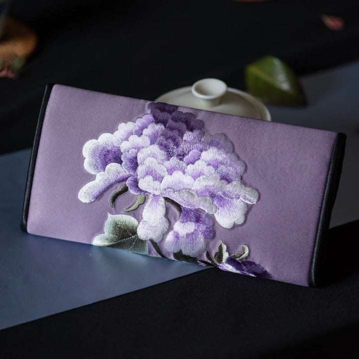 Sac à main long avec broderie Buddha Stones Pivoine Flower Su Journey Shopping