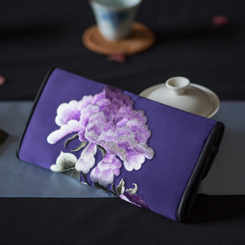 Sac à main long avec broderie Buddha Stones Pivoine Flower Su Journey Shopping