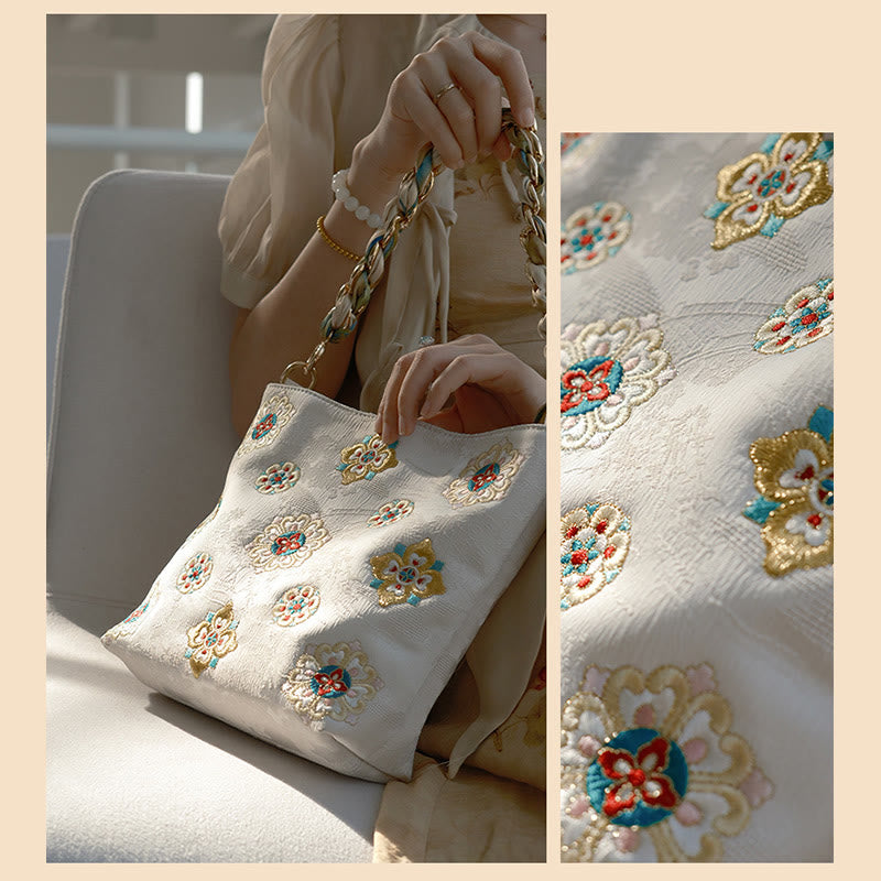 Sac à bandoulière en satin avec broderie Buddha Stones Journey Shopping