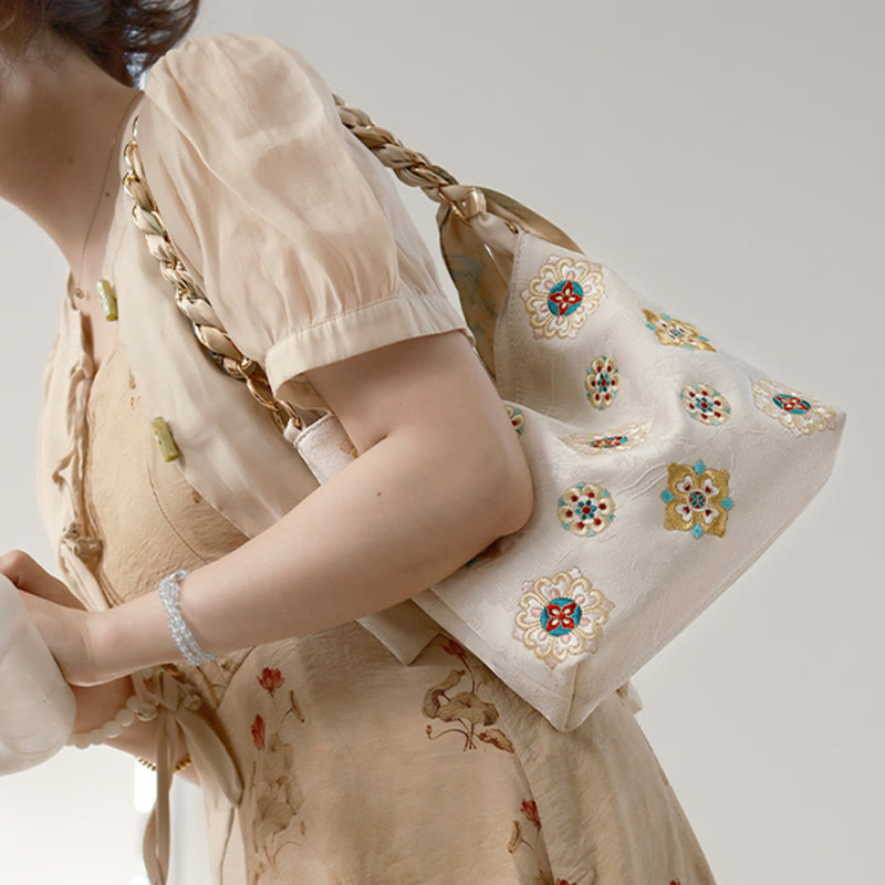 Sac à bandoulière en satin avec broderie Buddha Stones Journey Shopping