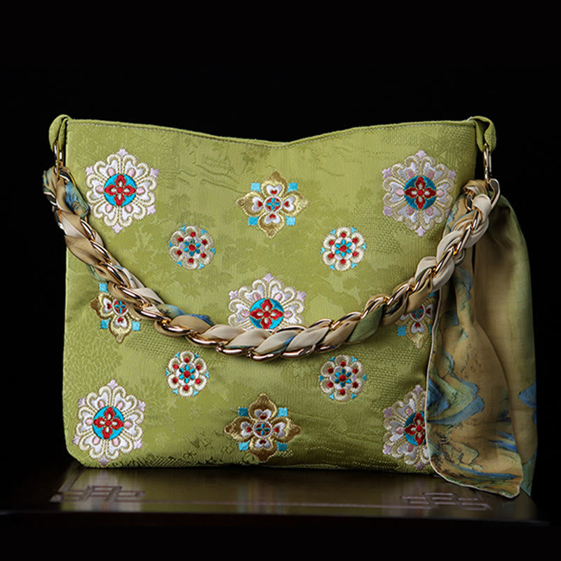 Sac à bandoulière en satin avec broderie Buddha Stones Journey Shopping