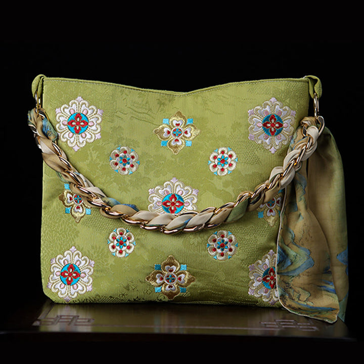 Sac à bandoulière en satin avec broderie Buddha Stones Journey Shopping