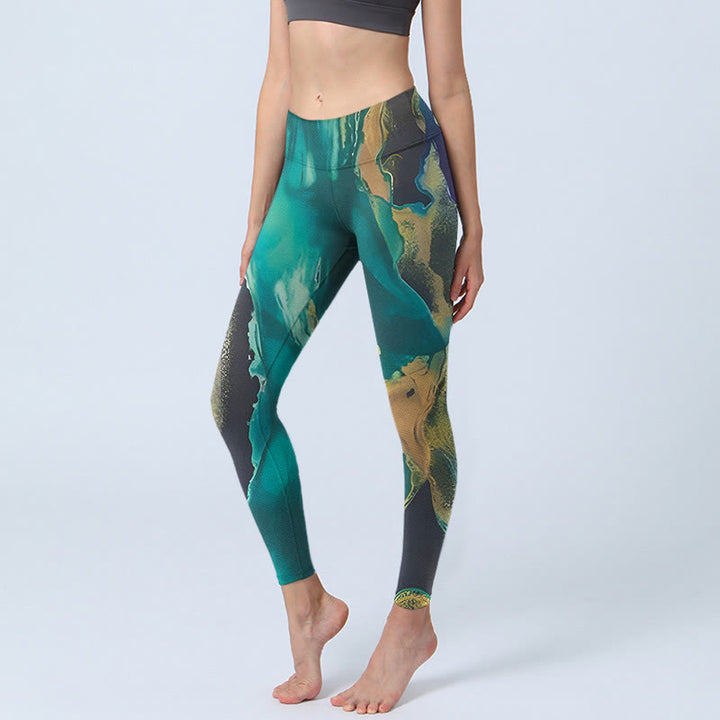 Leggings d'exercice Buddha Stones DarkCyan Natural Landscapes Pantalon de yoga pour femme - Cyan foncé - US18，UK/AU22，EU50 (4XL) - image 1
