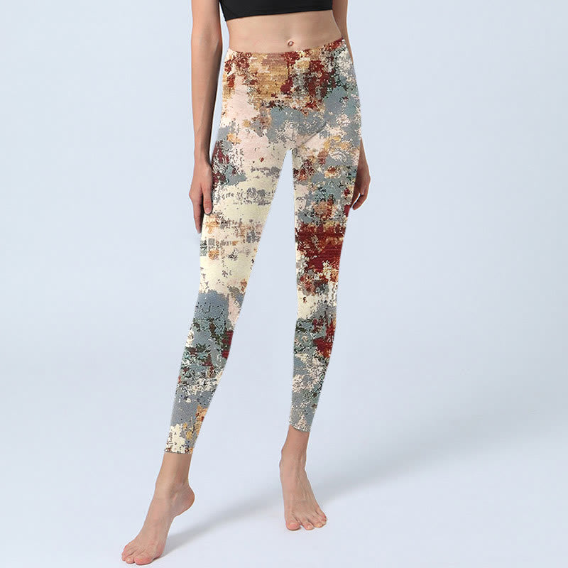 Leggings d'exercice à imprimé abstrait beige rouge gris avec Buddha Stones Pantalon de yoga pour femme - image 6