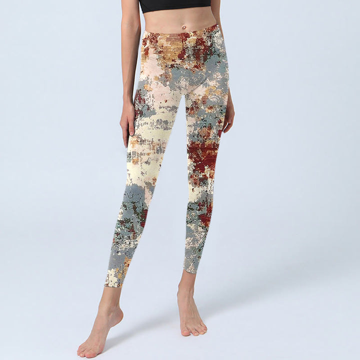 Leggings d'exercice à imprimé abstrait beige rouge gris avec Buddha Stones Pantalon de yoga pour femme - image 6