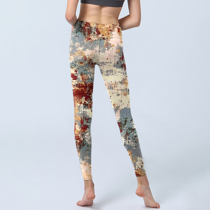 Leggings d'exercice à imprimé abstrait beige rouge gris avec Buddha Stones Pantalon de yoga pour femme - image 7