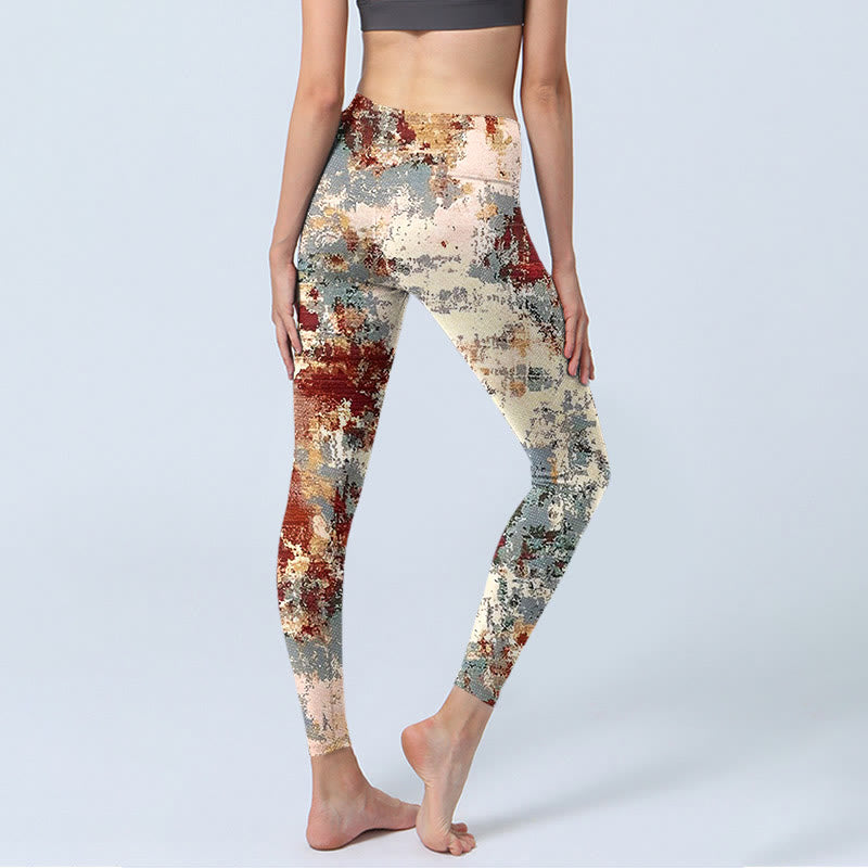 Leggings d'exercice à imprimé abstrait beige rouge gris avec Buddha Stones Pantalon de yoga pour femme - image 5