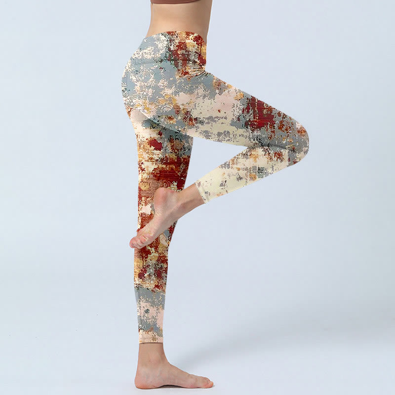 Leggings d'exercice à imprimé abstrait beige rouge gris avec Buddha Stones Pantalon de yoga pour femme - image 4