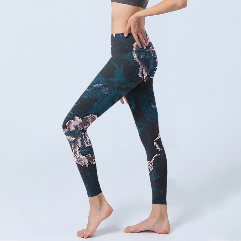 Pantalon de yoga pour femme avec imprimé fleurs argentées et bleu acier Buddha Stones - image 3