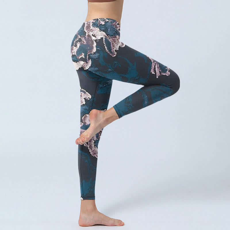 Pantalon de yoga pour femme avec imprimé fleurs argentées et bleu acier Buddha Stones - image 4