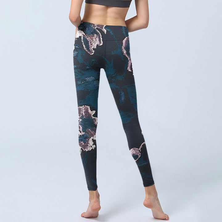 Pantalon de yoga pour femme avec imprimé fleurs argentées et bleu acier Buddha Stones - image 7