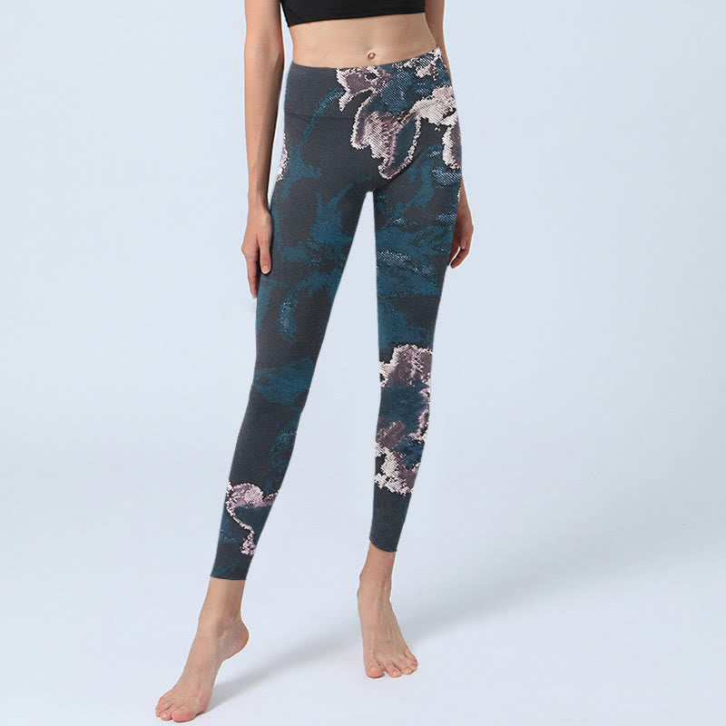 Pantalon de yoga pour femme avec imprimé fleurs argentées et bleu acier Buddha Stones - image 6