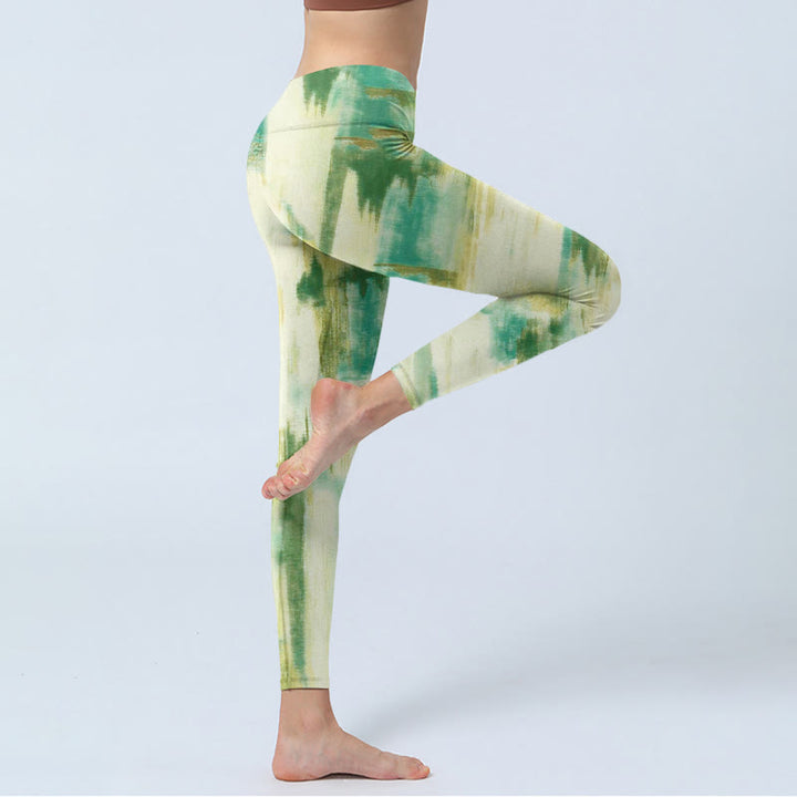Pantalon de yoga pour femme avec imprimé tie-dye beige et vert Buddha Stones - image 4