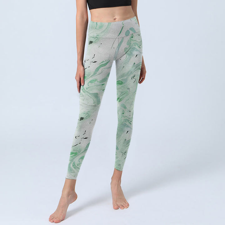 Leggings d'exercice à imprimé Buddha Stones Honeydew Green White Flow Line Pantalon de yoga pour femme - image 5