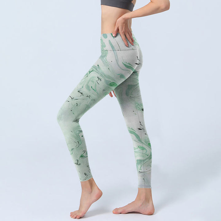 Leggings d'exercice à imprimé Buddha Stones Honeydew Green White Flow Line Pantalon de yoga pour femme - image 2