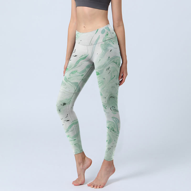 Leggings d'exercice à imprimé Buddha Stones Honeydew Green White Flow Line Pantalon de yoga pour femme - Melon miellat - US18，UK/AU22，EU50 (4XL) - image 0