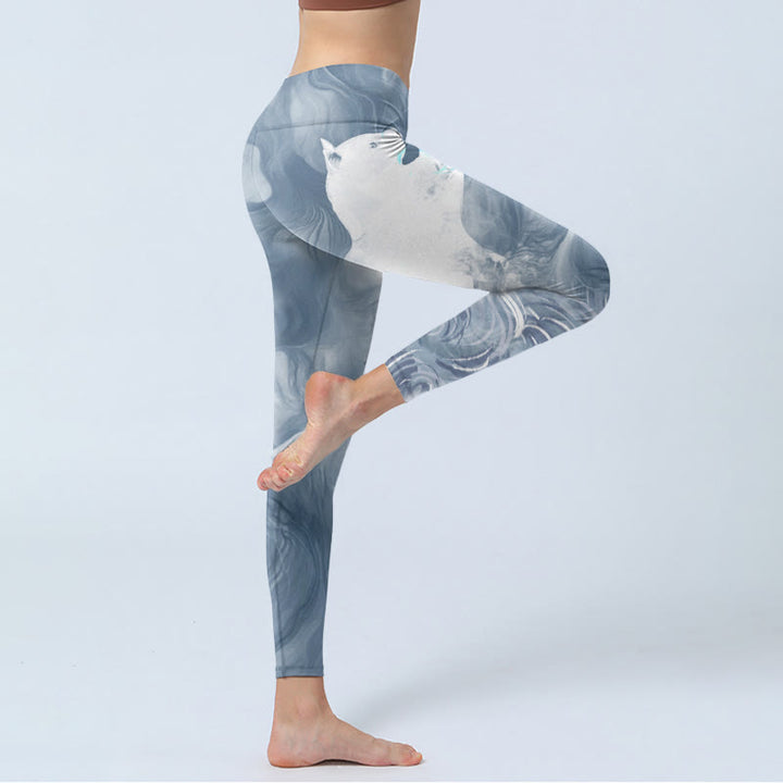 Pantalon de yoga pour femme Buddha Stones Light Slate Grey White Cat Leggings d'exercice - image 4