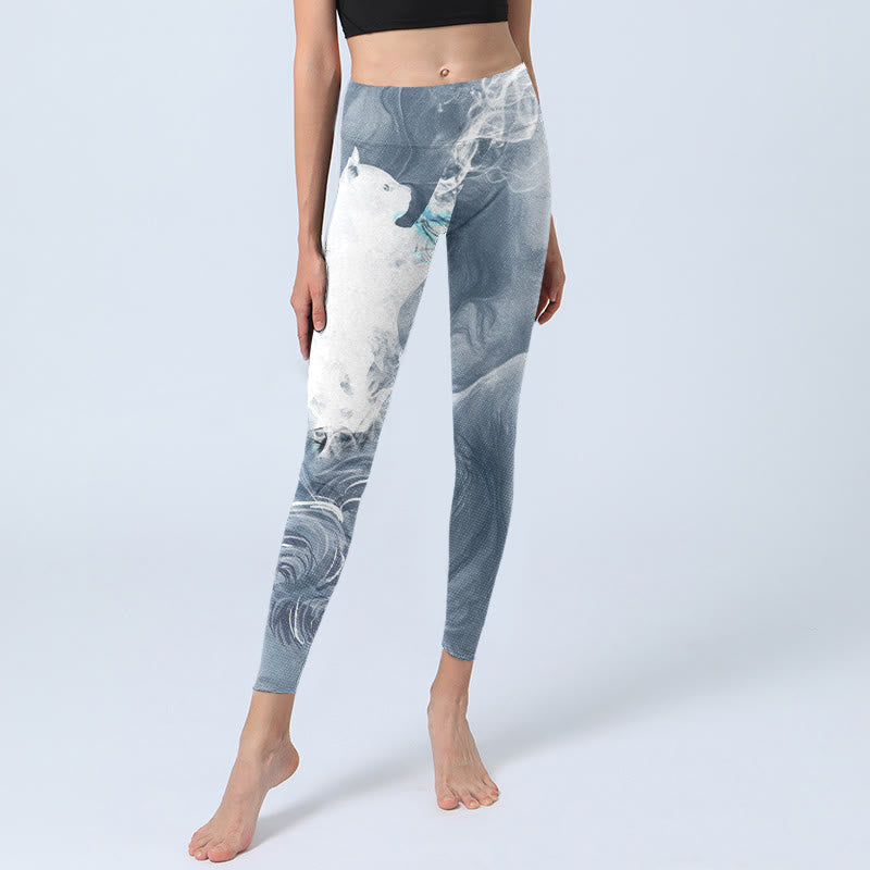 Pantalon de yoga pour femme Buddha Stones Light Slate Grey White Cat Leggings d'exercice - image 5