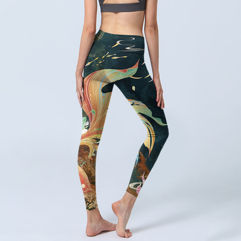 Leggings d'exercice Buddha Stones Dark Slate Grey Double Koi Fish Sky Lantern Tower Pantalon de yoga pour femme - image 4