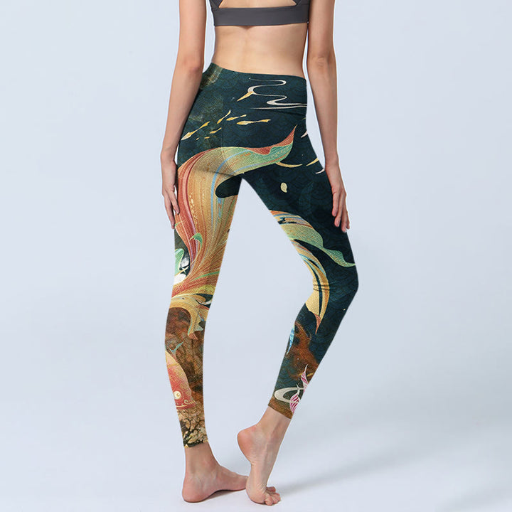 Leggings d'exercice Buddha Stones Dark Slate Grey Double Koi Fish Sky Lantern Tower Pantalon de yoga pour femme - image 5