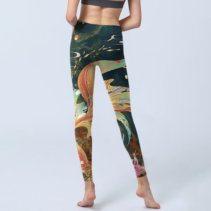 Leggings d'exercice Buddha Stones Dark Slate Grey Double Koi Fish Sky Lantern Tower Pantalon de yoga pour femme - image 6