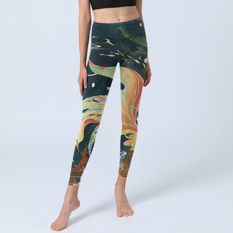 Leggings d'exercice Buddha Stones Dark Slate Grey Double Koi Fish Sky Lantern Tower Pantalon de yoga pour femme - image 5