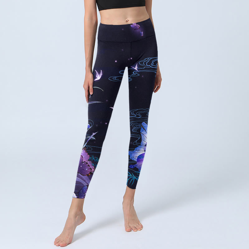 Leggings d'exercice Buddha Stones Midnight Blue Flower Purple Butterfly Pantalon de yoga pour femme - image 5