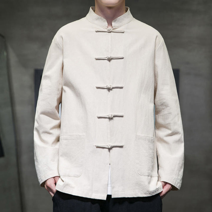 Veste en coton pour homme avec poches et boutons en forme de grenouille et Buddha Stones