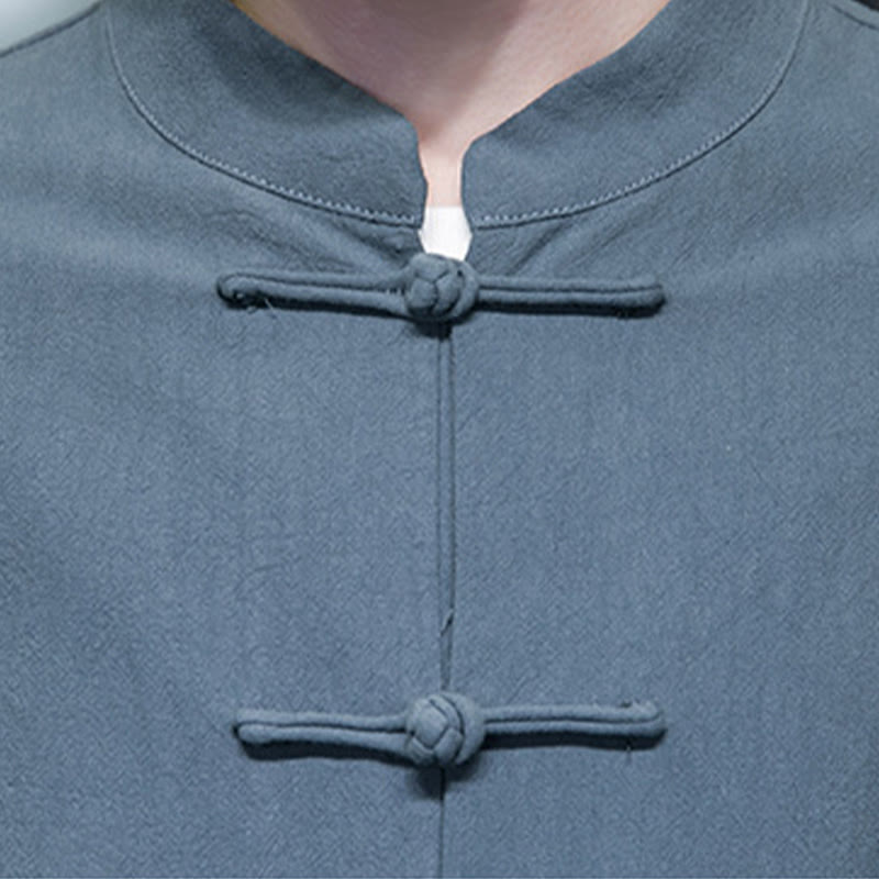 Veste en coton pour homme avec poches et boutons en forme de grenouille et Buddha Stones