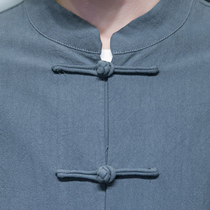 Veste en coton pour homme avec poches et boutons en forme de grenouille et Buddha Stones