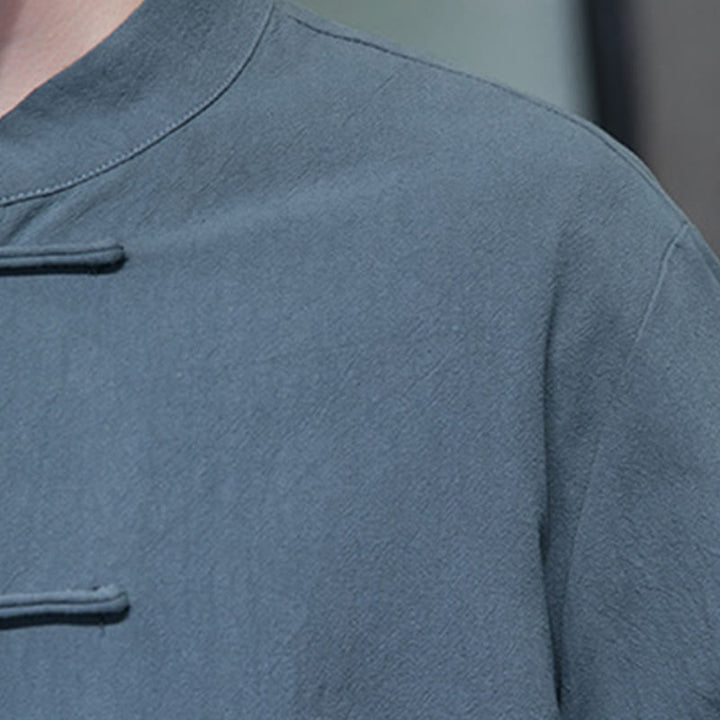 Veste en coton pour homme avec poches et boutons en forme de grenouille et Buddha Stones