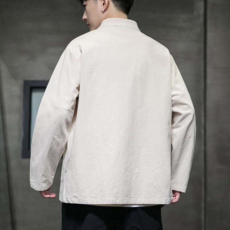 Veste en coton pour homme avec poches et boutons en forme de grenouille et Buddha Stones