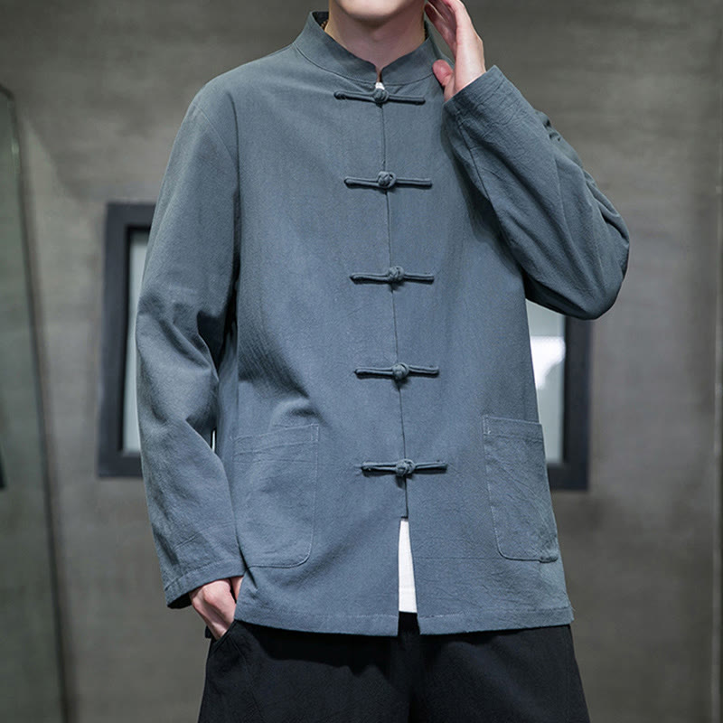 Veste en coton pour homme avec poches et boutons en forme de grenouille et Buddha Stones - image 17