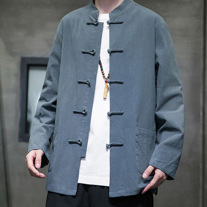 Veste en coton pour homme avec poches et boutons en forme de grenouille et Buddha Stones - image 13