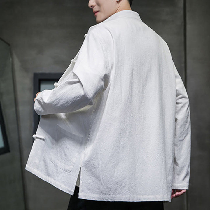 Veste en coton pour homme avec poches et boutons en forme de grenouille et Buddha Stones