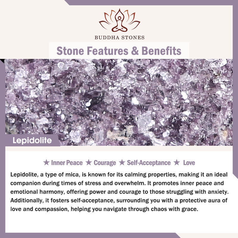 Bracelet de paix intérieure en lépidolite de Buddha Stones