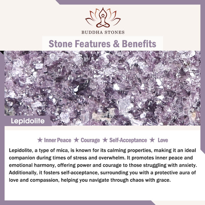 Bracelet de paix intérieure en lépidolite de Buddha Stones
