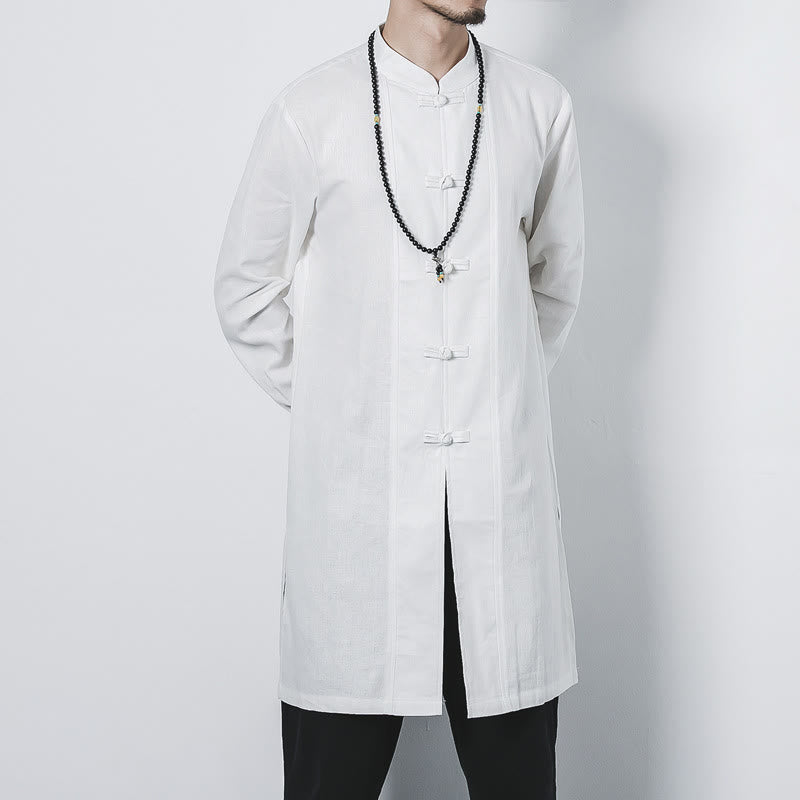 Manteau mi-long en lin à boutons de grenouille simples Buddha Stones Fall pour hommes Zen Clothing - image 15
