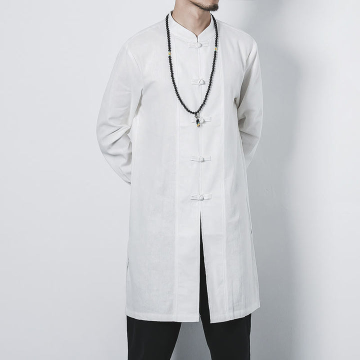 Manteau mi-long en lin à boutons de grenouille simples Buddha Stones Fall pour hommes Zen Clothing - image 15