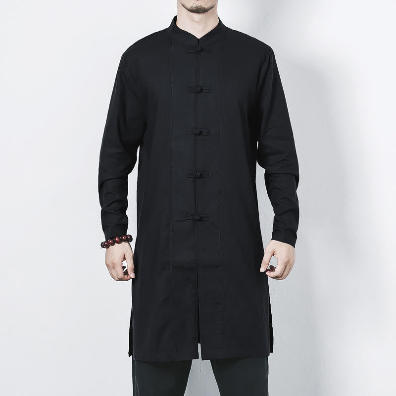 Manteau mi-long en lin à boutons de grenouille simples Buddha Stones Fall pour hommes Zen Clothing - image 17