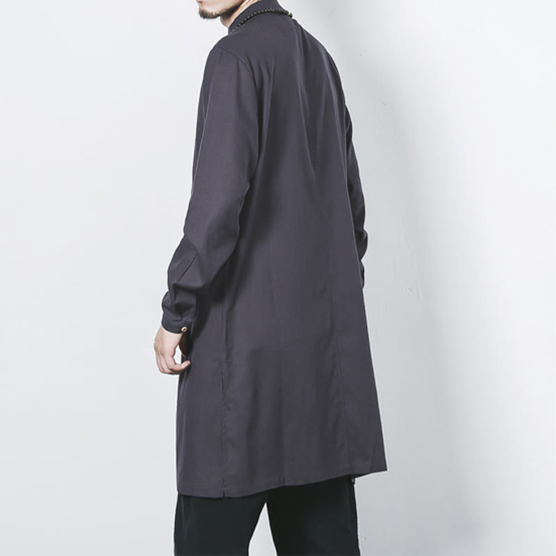 Manteau mi-long en lin à boutons de grenouille simples Buddha Stones Fall pour hommes Zen Clothing - image 24