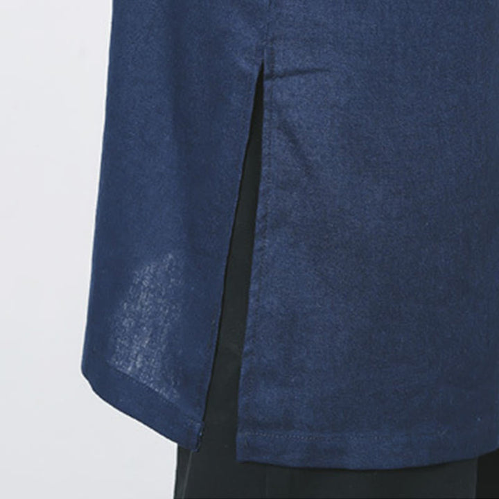 Manteau mi-long en lin à boutons de grenouille simples Buddha Stones Fall pour hommes Zen Clothing - image 13