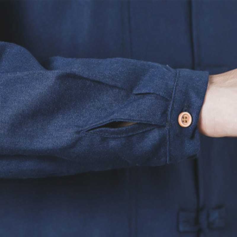 Manteau mi-long en lin à boutons de grenouille simples Buddha Stones Fall pour hommes Zen Clothing - image 11