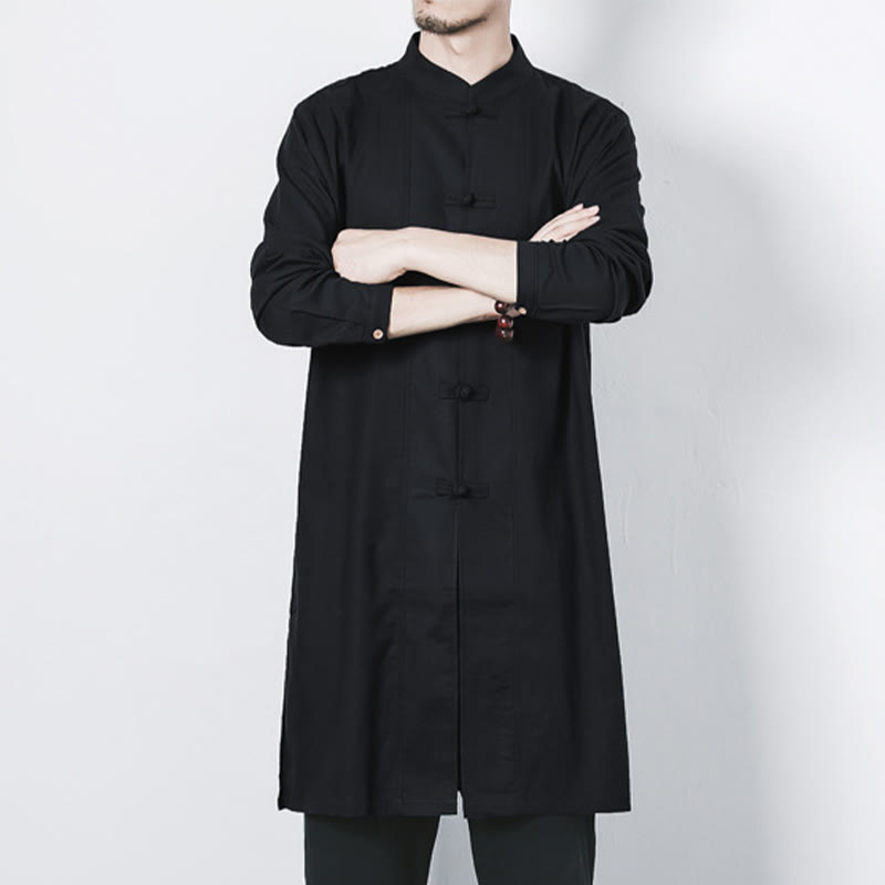 Manteau mi-long en lin à boutons de grenouille simples Buddha Stones Fall pour hommes Zen Clothing - image 20